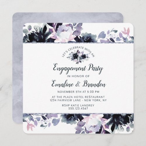 Nocturnal Floral Lets Celebrate Engagement Party Invitation