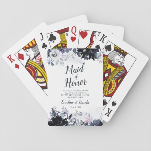 Nocturnal Floral Maid of Honor Personalized Playing Cards