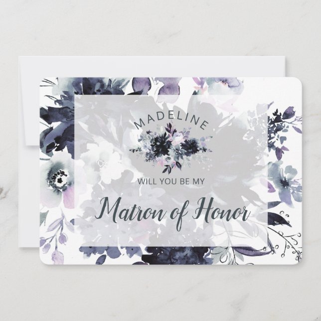 Nocturnal Floral Matron of Honor Proposal Card (Front)
