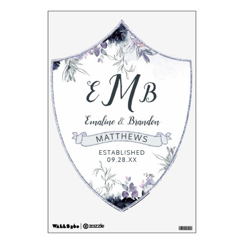 Nocturnal Floral Monogram Wedding Family Crest Wall Decal