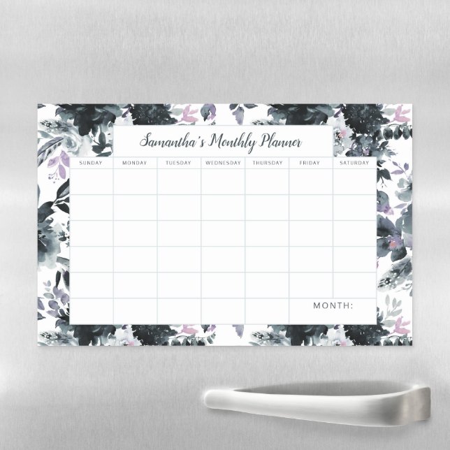 Nocturnal Floral Monthly Planner Calendar Magnetic Dry Erase Sheet (In Situ)