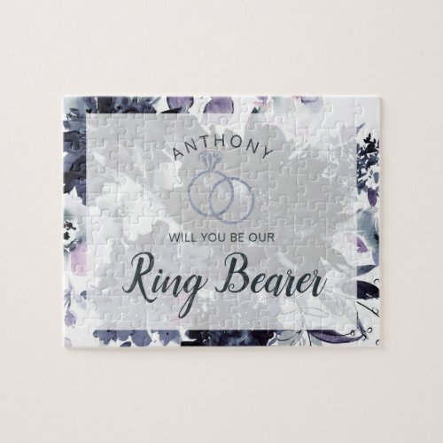 Nocturnal Floral Navy Be Our Ring Bearer Proposal Jigsaw Puzzle
