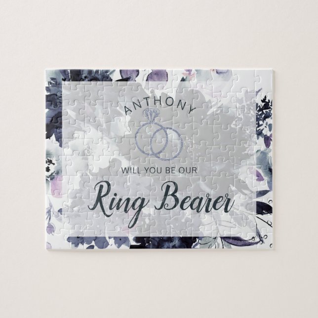Nocturnal Floral Navy Be Our Ring Bearer Proposal Jigsaw Puzzle (Horizontal)