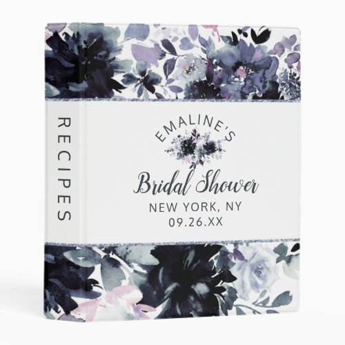 Nocturnal Floral Navy Blue Bridal Shower Recipe Mini Binder
