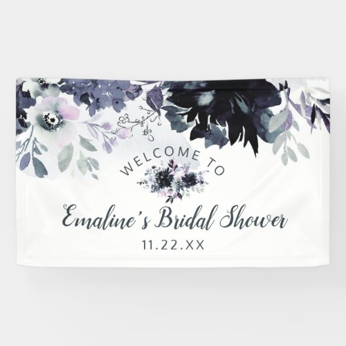 Nocturnal Floral Navy Blue Bridal Shower Welcome Banner