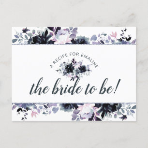 Nocturnal Floral Navy Blue Bride to Be Recipe Card