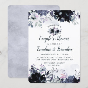 Nocturnal Floral Navy Blue Couple's Wedding Shower Invitation