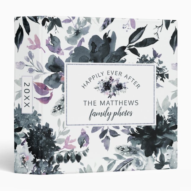 Nocturnal Floral Navy Blue Family Photo Album 3 Ring Binder (Front/Spine)
