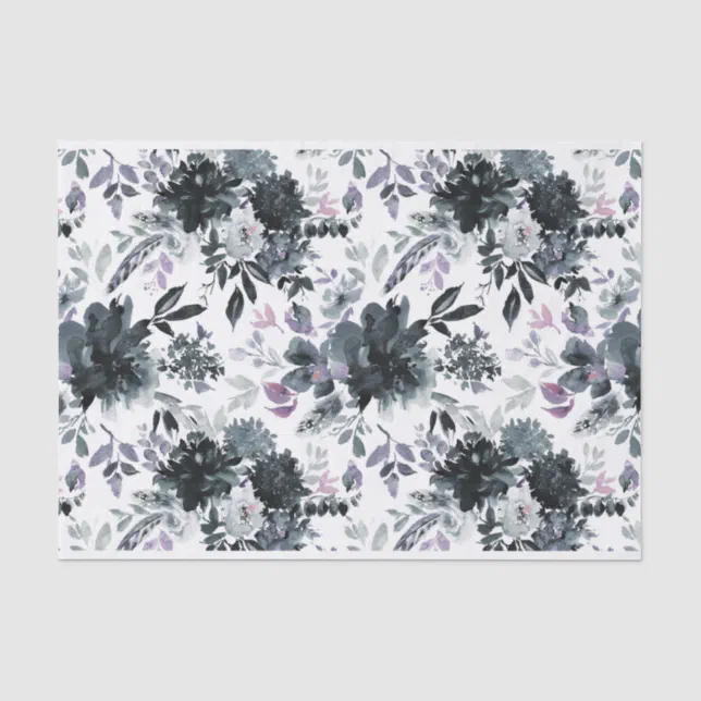 Nocturnal Floral Navy Blue Flower Bouquets Wedding Tissue Paper | Zazzle