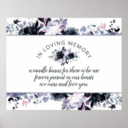 Nocturnal Floral Navy Blue In Loving Memory Sign