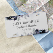Nocturnal Floral Navy Blue Wedding Just Married License Plate at Zazzle