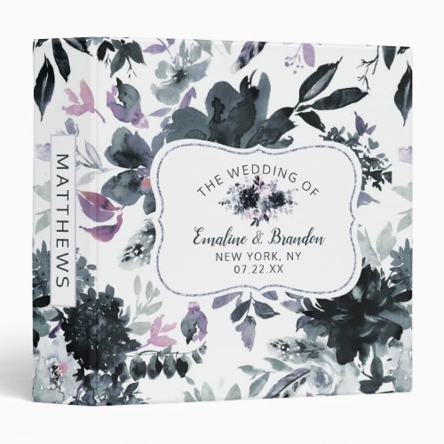 Nocturnal Floral Navy Blue Wedding Photo Album 3 Ring Binder