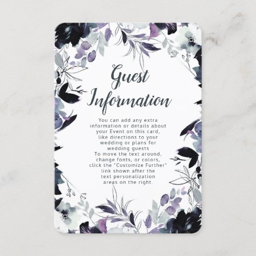 Nocturnal Floral Navy Border Wedding Information Enclosure Card