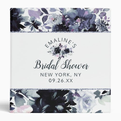 Nocturnal Floral Navy Bridal Shower Recipe Card 3 Ring Binder
