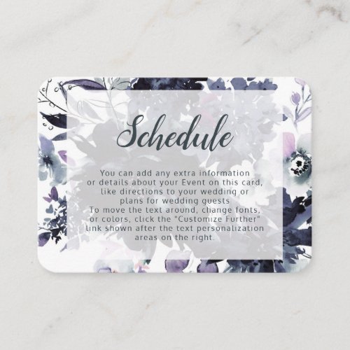 Nocturnal Floral Navy Framed Wedding Schedule Enclosure Card