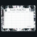 Nocturnal Floral Navy Monthly Planner Calendar Dry Erase Board With Keychain Holder<br><div class="desc">Flower Pattern with Boho Hand Painted Flowers, Feathers, and Plenty of colorful Gray, Navy Blue, Dusty Blue, Mauve Pink, Lavender Purple, Silver, and Charcoal leaves and foliage. With Hand Drawn Line elements, Swirly Hand Lettered Fonts and Stylish Silver Glitter Frame & Typography - Photography Studio, Hair Salon, Shop Boutique, etc...</div>