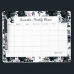Nocturnal Floral Navy Monthly Planner Calendar Dry Erase Board With Keychain Holder<br><div class="desc">Flower Pattern with Boho Hand Painted Flowers, Feathers, and Plenty of colorful Gray, Navy Blue, Dusty Blue, Mauve Pink, Lavender Purple, Silver, and Charcoal leaves and foliage. With Hand Drawn Line elements, Swirly Hand Lettered Fonts and Stylish Silver Glitter Frame & Typography - Photography Studio, Hair Salon, Shop Boutique, etc...</div>