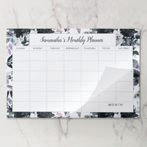 Nocturnal Floral Navy Monthly Planner Calendar Paper Pad