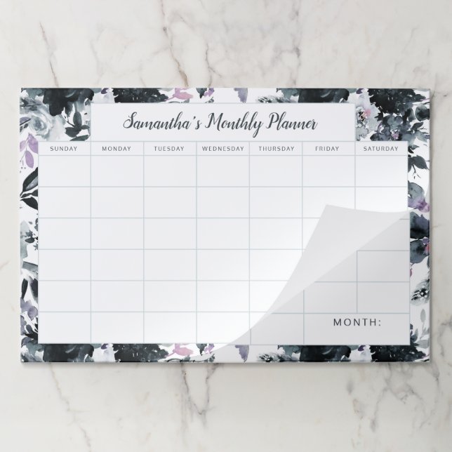 Nocturnal Floral Navy Monthly Planner Calendar Paper Pad (Folded)