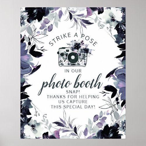 Nocturnal Floral Navy Photo Booth Wedding Sign