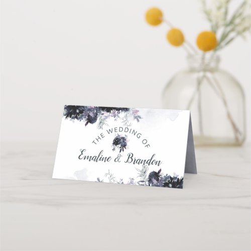 Nocturnal Floral Navy Reserved Seating Wedding Place Card