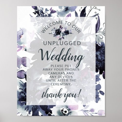 Nocturnal Floral Navy Unplugged Wedding Table Sign