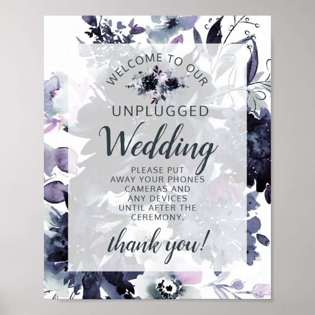 Nocturnal Floral Navy Unplugged Wedding Table Sign (Front)
