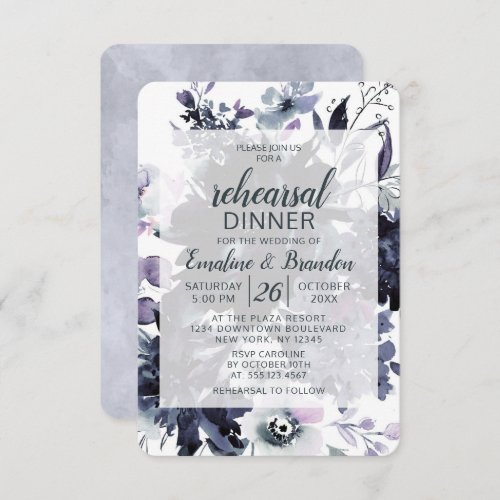 Nocturnal Floral Navy Wedding Rehearsal Dinner Invitation