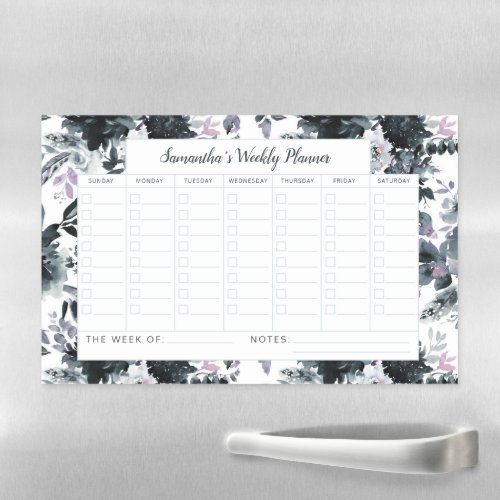 Nocturnal Floral Navy Weekly Planner Calendar Magnetic Dry Erase Sheet