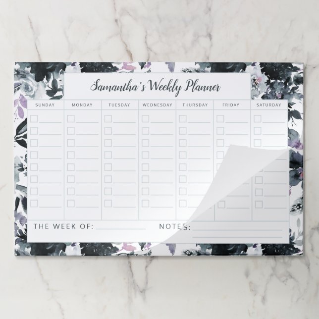 Nocturnal Floral Navy Weekly Planner Calendar Paper Pad (Folded)