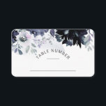 Nocturnal Floral Seating Wedding Table Number Place Card<br><div class="desc">Nocturnal Floral Watercolor Lush Flower Design with Hand Painted Stems, Vines, Leaves, Foliage. Colorful Navy blue, Dusty blue, Dark almost Black Gray, and hints of Mauve pink. With Hand Drawn Line elements, Swirly Chic Hand Lettered Brush Script Fonts, Watercolor Paint Brush Strokes, and Elegant floral Border - Wedding Reception Guest...</div>