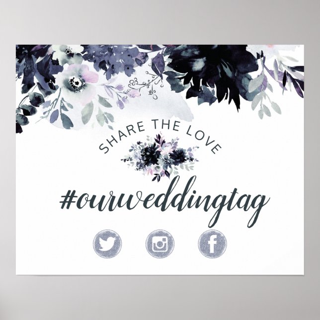 Nocturnal Floral Share the Love Wedding Sign (Front)
