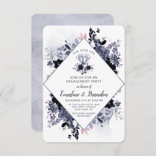Nocturnal Floral She Said Yes Engagement Party Invitation