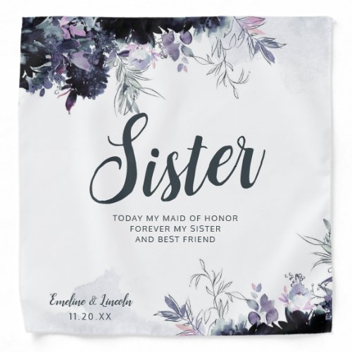 Nocturnal Floral Sister Quote Handkerchief Bandana