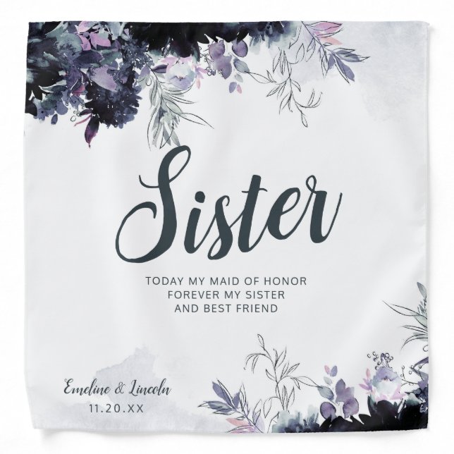 Nocturnal Floral Sister Quote Handkerchief Bandana (Front)