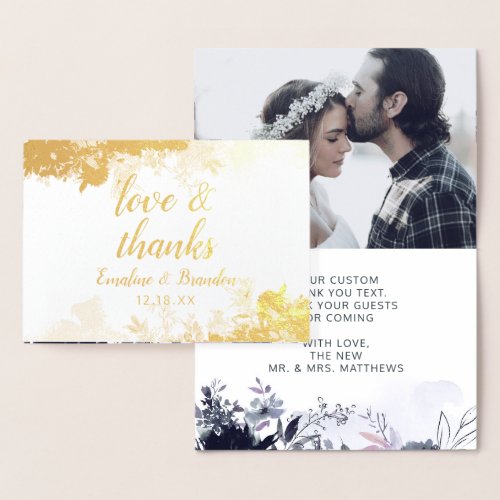 Nocturnal Floral Thank You Wedding Photo Gold Foil Card