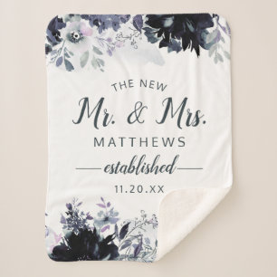Nocturnal Floral Thew New Mr. & Mrs. Newlywed Sherpa Blanket