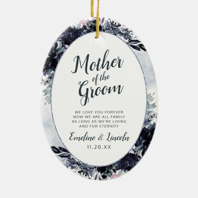 Nocturnal Floral To the Mother of the Groom Quote Ceramic Ornament (Back)