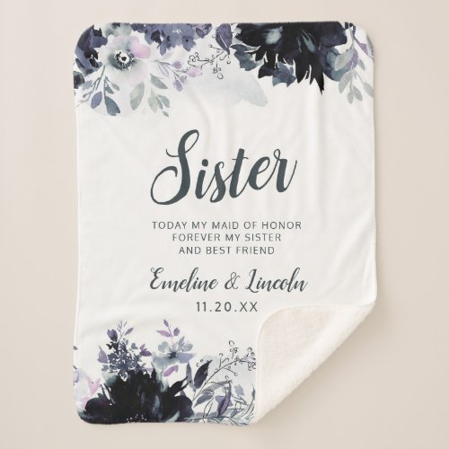 Nocturnal Floral To the Sister Heartfelt Quote Sherpa Blanket