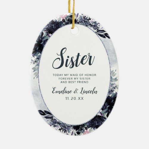 Nocturnal Floral To the Sister Quote Ceramic Ornament