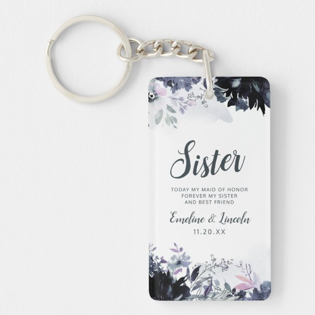 Nocturnal Floral To the Sister Quote Keychain (Front)
