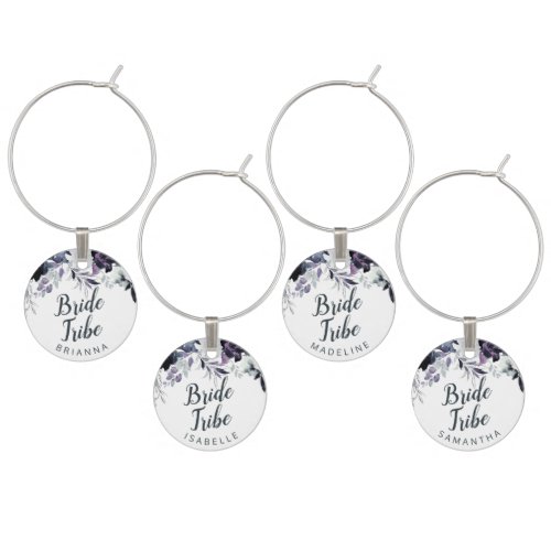 Nocturnal Floral Trendy Personalized Bride Tribe Wine Charm
