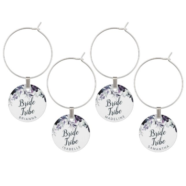 Nocturnal Floral Trendy Personalized Bride Tribe Wine Charm (Staggered)