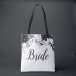 Nocturnal Floral Watercolor Elegant Bride Tote Bag<br><div class="desc">Nocturnal Floral Watercolor Lush Flower Design with Hand Painted Stems, Vines, Leaves, Foliage, Watercolor Paint Brush Strokes. Colorful Navy blue, Dusty blue, Dark almost Black Gray, and hints of Mauve pink. With Hand Drawn Line elements, Swirly Chic Hand Lettered Brush Script Fonts and Elegant Floral Top Border - Bride Tote...</div>