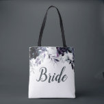 Nocturnal Floral Watercolor Elegant Bride Tote Bag<br><div class="desc">Nocturnal Floral Watercolor Lush Flower Design with Hand Painted Stems, Vines, Leaves, Foliage, Watercolor Paint Brush Strokes. Colorful Navy blue, Dusty blue, Dark almost Black Gray, and hints of Mauve pink. With Hand Drawn Line elements, Swirly Chic Hand Lettered Brush Script Fonts and Elegant Floral Top Border - Bride Tote...</div>