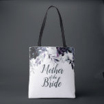 Nocturnal Floral Watercolor Mother of the Bride Tote Bag<br><div class="desc">Nocturnal Floral Watercolor Lush Flower Design with Hand Painted Stems, Vines, Leaves, Foliage, Watercolor Paint Brush Strokes. Colorful Navy blue, Dusty blue, Dark almost Black Gray, and hints of Mauve pink. With Hand Drawn Line elements, Swirly Chic Hand Lettered Brush Script Fonts and Elegant Floral Top Border - Mother of...</div>