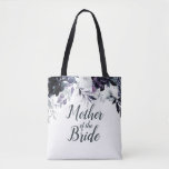 Nocturnal Floral Watercolor Mother of the Bride Tote Bag<br><div class="desc">Nocturnal Floral Watercolor Lush Flower Design with Hand Painted Stems, Vines, Leaves, Foliage, Watercolor Paint Brush Strokes. Colorful Navy blue, Dusty blue, Dark almost Black Gray, and hints of Mauve pink. With Hand Drawn Line elements, Swirly Chic Hand Lettered Brush Script Fonts and Elegant Floral Top Border - Mother of...</div>
