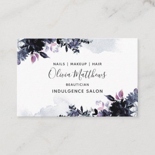Nocturnal Floral Watercolor Navy Blue Dark Gray Business Card