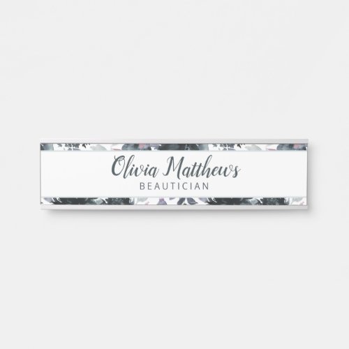 Nocturnal Floral Watercolor Navy Blue Name Door Sign