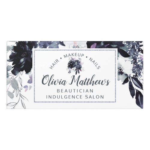 Nocturnal Floral Watercolor Navy Business Name Door Sign